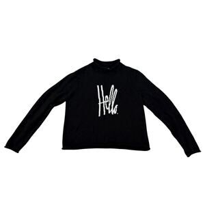 Pink Pineapple "Hello" Rollneck Knit Sweater 100% Cotton Black & White Large